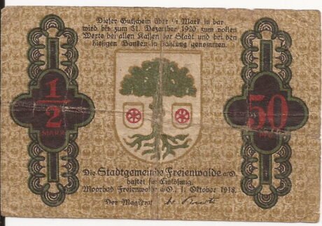 Аверс банкноты 50 fenigów (Niemcy) 1918