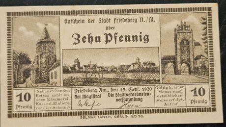 Аверс банкноты 10 fenigów (Niemcy) 1920