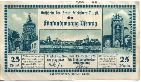 Аверс банкноты 25 fenigów (Niemcy) 1920