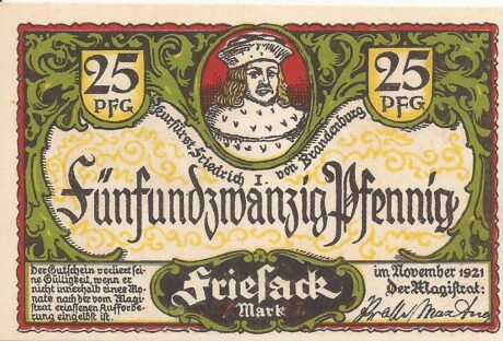 Аверс банкноты 25 пфеннигов (Германия) 1921 года