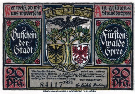 Аверс банкноты 20 fenigów (Niemcy) 1921