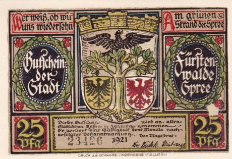 Аверс банкноты 25 fenigów (Niemcy) 1921