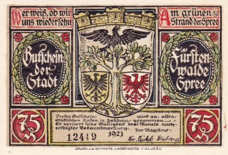 Аверс банкноты 75 пфеннигов (Германия) 1921 года