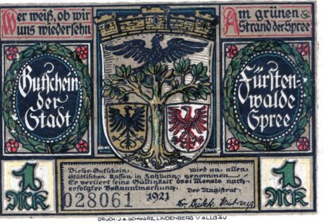 Аверс банкноты 1 marka (Niemcy) 1921