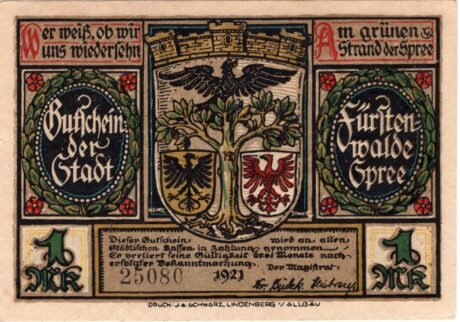 Аверс банкноты 1 марка (Германия) 1921 года