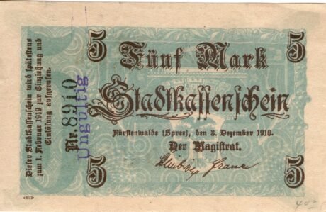 Аверс банкноты 5 марок (Германия) 1918 года