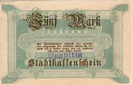 Реверс банкноты 5 марок (Германия) 1918 года