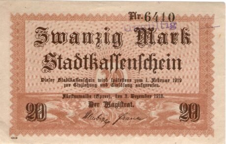 Аверс банкноты 20 marek (Niemcy) 1918