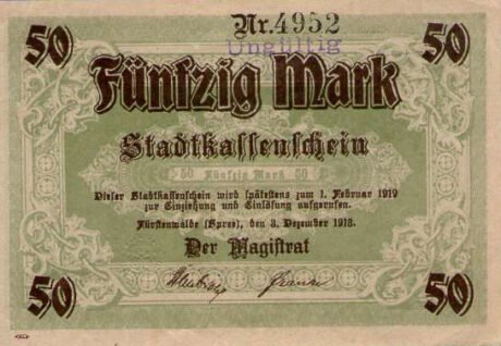 Аверс банкноты 50 marek (Niemcy) 1918