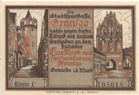 Аверс банкноты 1,75 marki (Niemcy) 1921