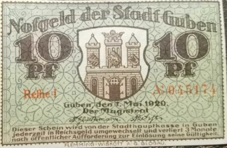 Аверс банкноты 10 fenigów (Niemcy) 1920