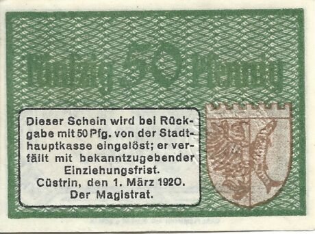 Реверс банкноты 50 fenigów (Niemcy) 1920