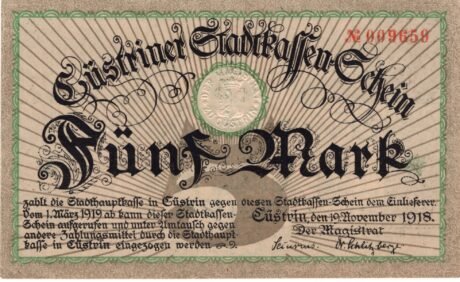 Аверс банкноты 5 marek (Niemcy) 1918