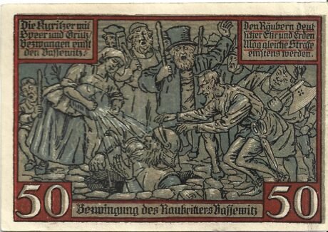 Реверс банкноты 50 fenigów Gewerbe- und Landwirtschafts-Bank (Niemcy) 1921