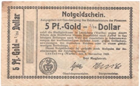 Аверс банкноты 5 Pfennig-Gold (Германия) 1923 года