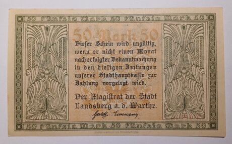 Реверс банкноты 50 marek (Niemcy) 1922