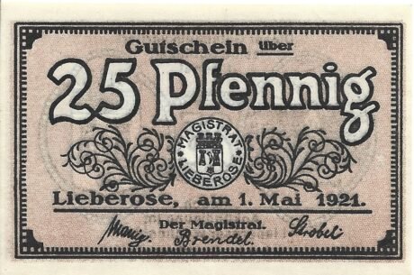 Аверс банкноты 25 fenigów (Niemcy) 1920