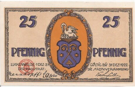 Аверс банкноты 25 fenigów (Niemcy) 1921