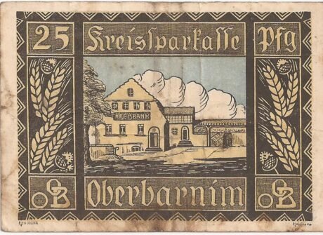 Реверс банкноты 25 fenigów Kreissparkasse (Niemcy) 1921