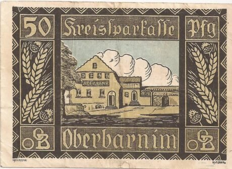 Rewers banknotu 50 fenigów Kreissparkasse (Niemcy) 1921