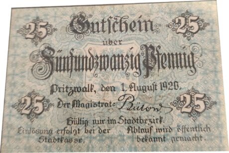 Аверс банкноты 25 fenigów (Niemcy) 1920