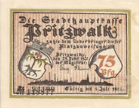 Аверс банкноты 75 пфеннигов (Германия) 1922 года