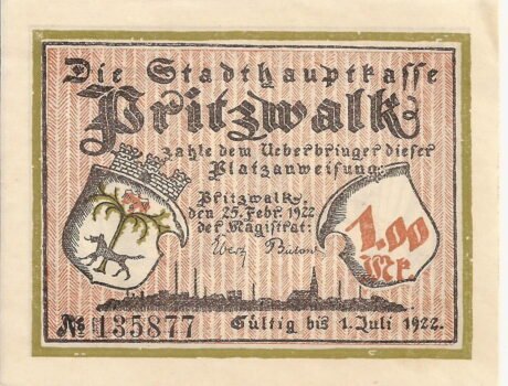 Аверс банкноты 1 marka (Niemcy) 1922