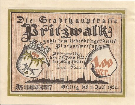 Аверс банкноты 1 marka (Niemcy) 1922