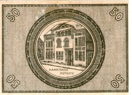 Реверс банкноты 50 fenigów Bankverein (Niemcy) 1920
