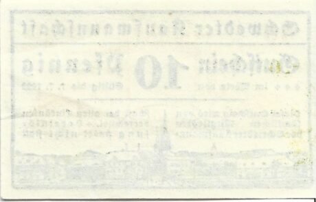 Реверс банкноты 10 fenigów Schwedter Kaufmannschaft (Niemcy) 1921