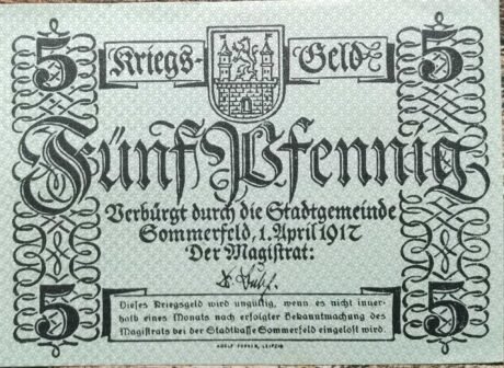 Аверс банкноты 5 fenigów (Niemcy) 1917