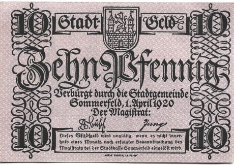 Аверс банкноты 10 fenigów (Niemcy) 1920