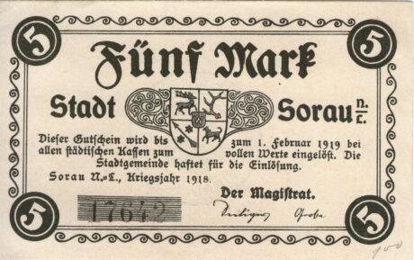 Аверс банкноты 5 marek (Niemcy) 1918