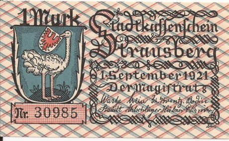 Аверс банкноты 1 marka (Niemcy) 1921