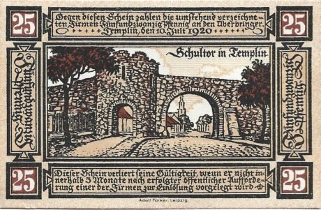 Аверс банкноты 25 fenigów (Niemcy) 1920