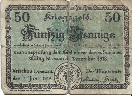 Аверс банкноты 50 fenigów (Niemcy) 1917