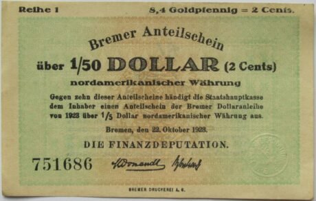 Аверс банкноты 8,4 złotego fenig/2 centy amerykańskie (Niemcy) 1923