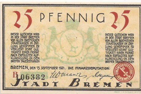 Аверс банкноты 25 fenigów (Niemcy) 1921