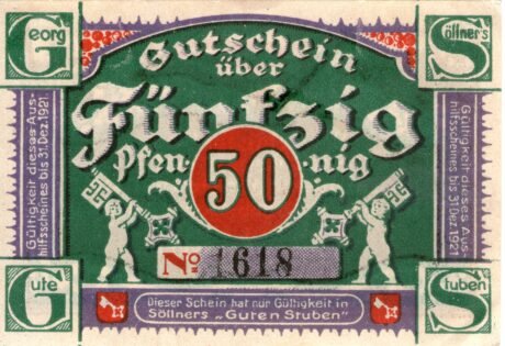 Аверс банкноты Moneta 50 fenigów Söllners Gute Stuben (Niemcy) 1921