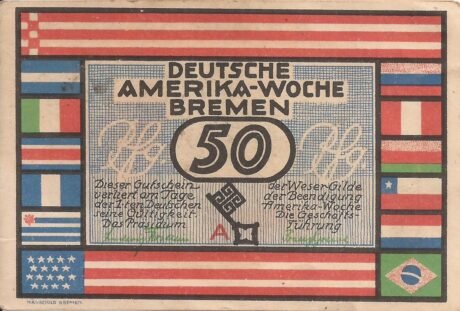 Аверс банкноты 50 пфеннигов Deutsche Amerika-Woche (Германия) 1923 года