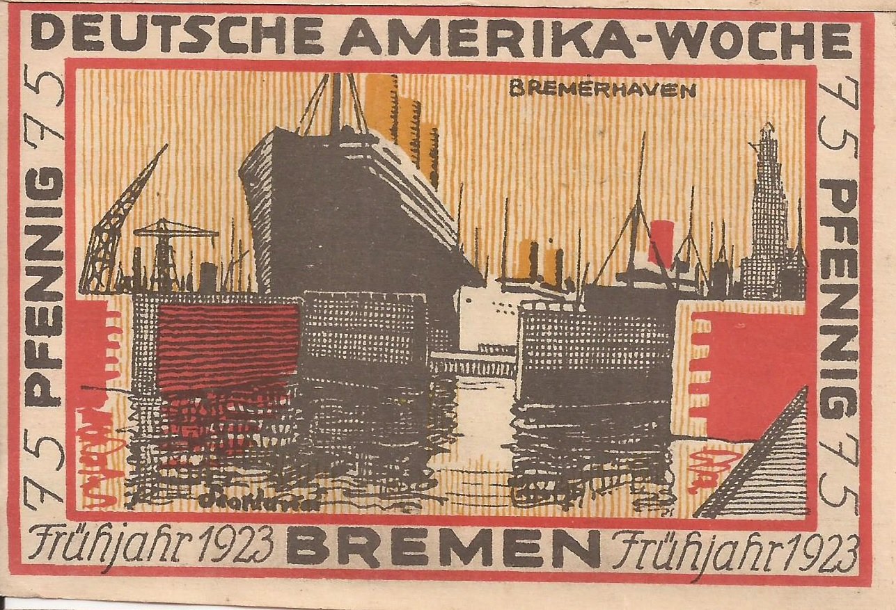 Реверс банкноты 75 пфеннигов Deutsche Amerika-Woche (Германия) 1923 года