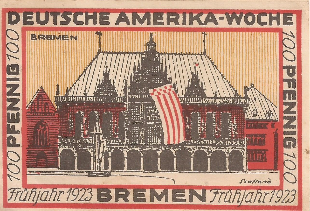 Реверс банкноты 100 пфеннигов Deutsche Amerika-Woche (Германия) 1923 года