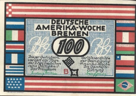 Аверс банкноты 100 fenigów Deutsche Amerika-Woche (Niemcy) 1923
