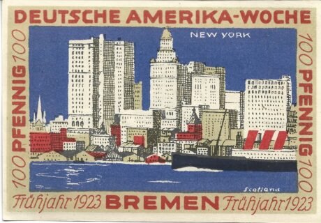 Реверс банкноты 100 fenigów Deutsche Amerika-Woche (Niemcy) 1923