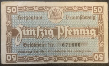 Реверс банкноты 50 fenigów (Niemcy)