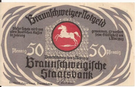 Аверс банкноты 50 пфеннигов Braunschweigische Staatsbank (Германия) 1921 года