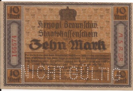 Аверс банкноты 10 Staatskassenschein (Niemcy) 1918