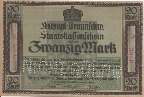 Аверс банкноты 20 Mark Staatskassenschein (Niemcy) 1918