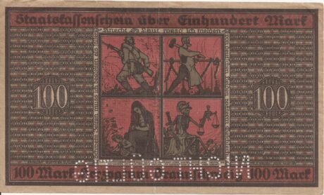 Реверс банкноты 100 Mark Staatskassenschein (Niemcy) 1918