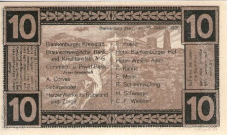 Реверс банкноты 10 fenigów (Niemcy) 1920